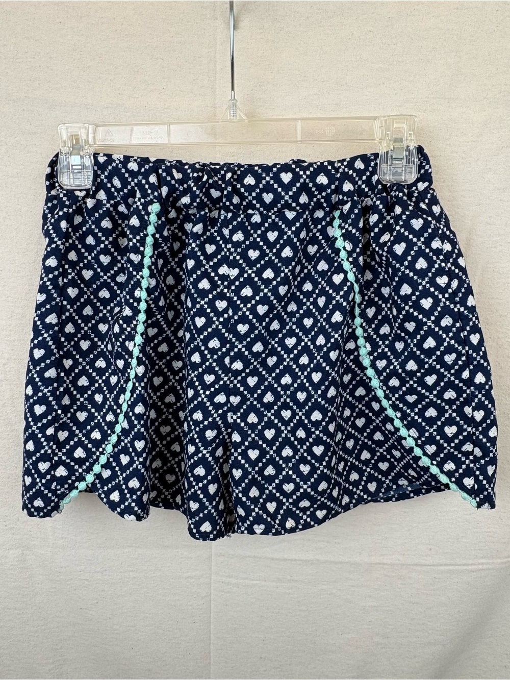 Jenna & Jessie Girls Navy Heart-Print Skirted Shorts Mint Trim 14 whimsy love